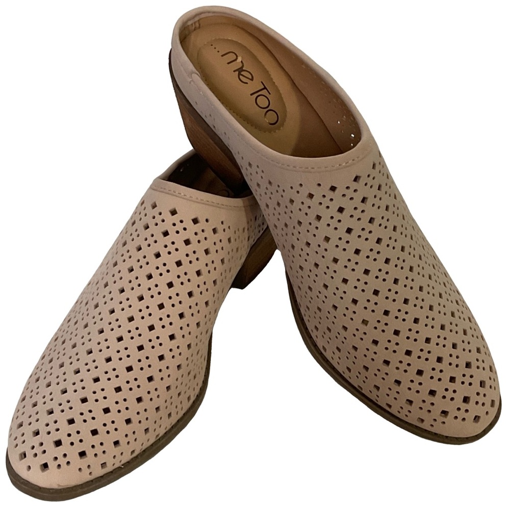 Me Too 'Zita' Tan Pink Geometric Perforated Design Mules; Block Heel; Size 8.5